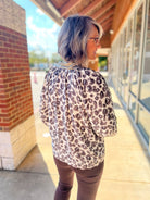 Grey Leopard Print 3/4 Sleeve Top with Scalloped Neckline (R) - A'Bekah's Boutique