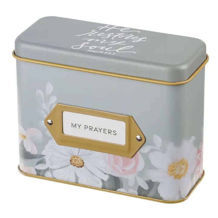 He Restores My Soul Green Floral Garden Prayer Cards Tin - A'Bekah's Boutique