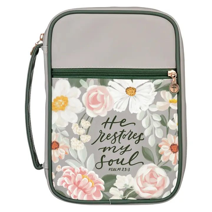 He Restores My Soul Psalms 23:3 Green Floral Bible Cover - A'Bekah's Boutique