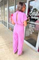 Head Turner Lilac Short Sleeve Jumpsuit with Twist Front Feature - A'Bekah's Boutique