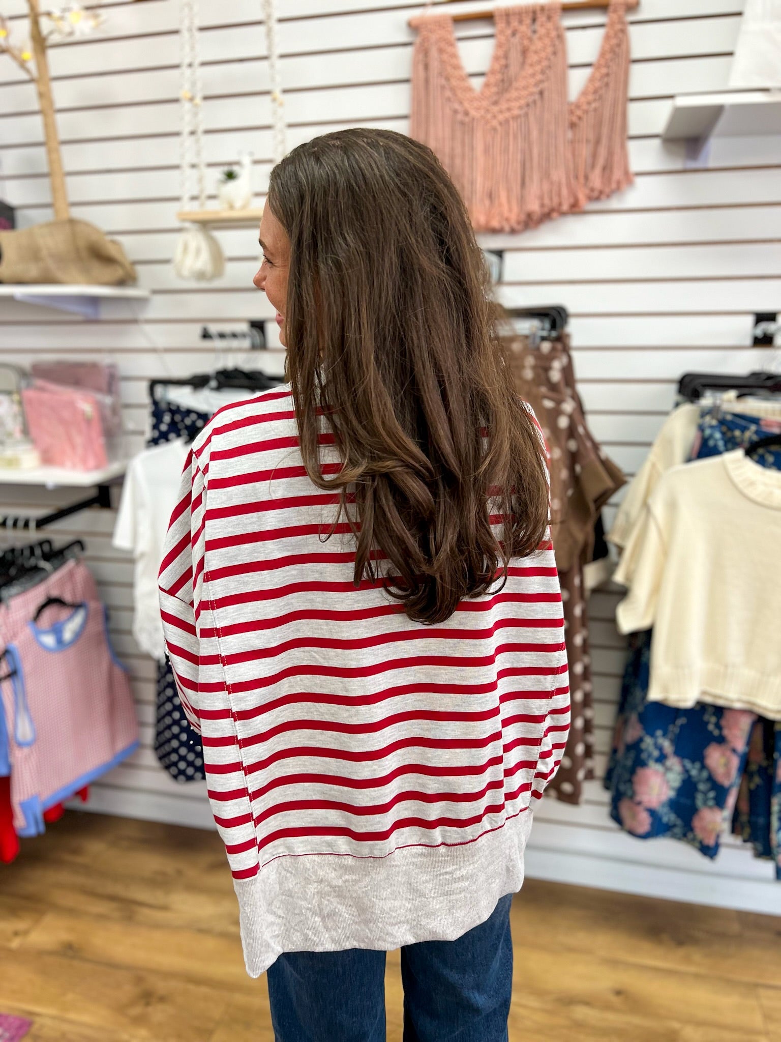 Heather Gray Mock Neck Sweater with Red Stripes - A'Bekah's Boutique