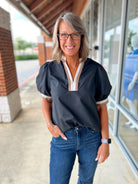 Here You Go Black V - Neck Top with Multicolor Banding (R) - A'Bekah's Boutique