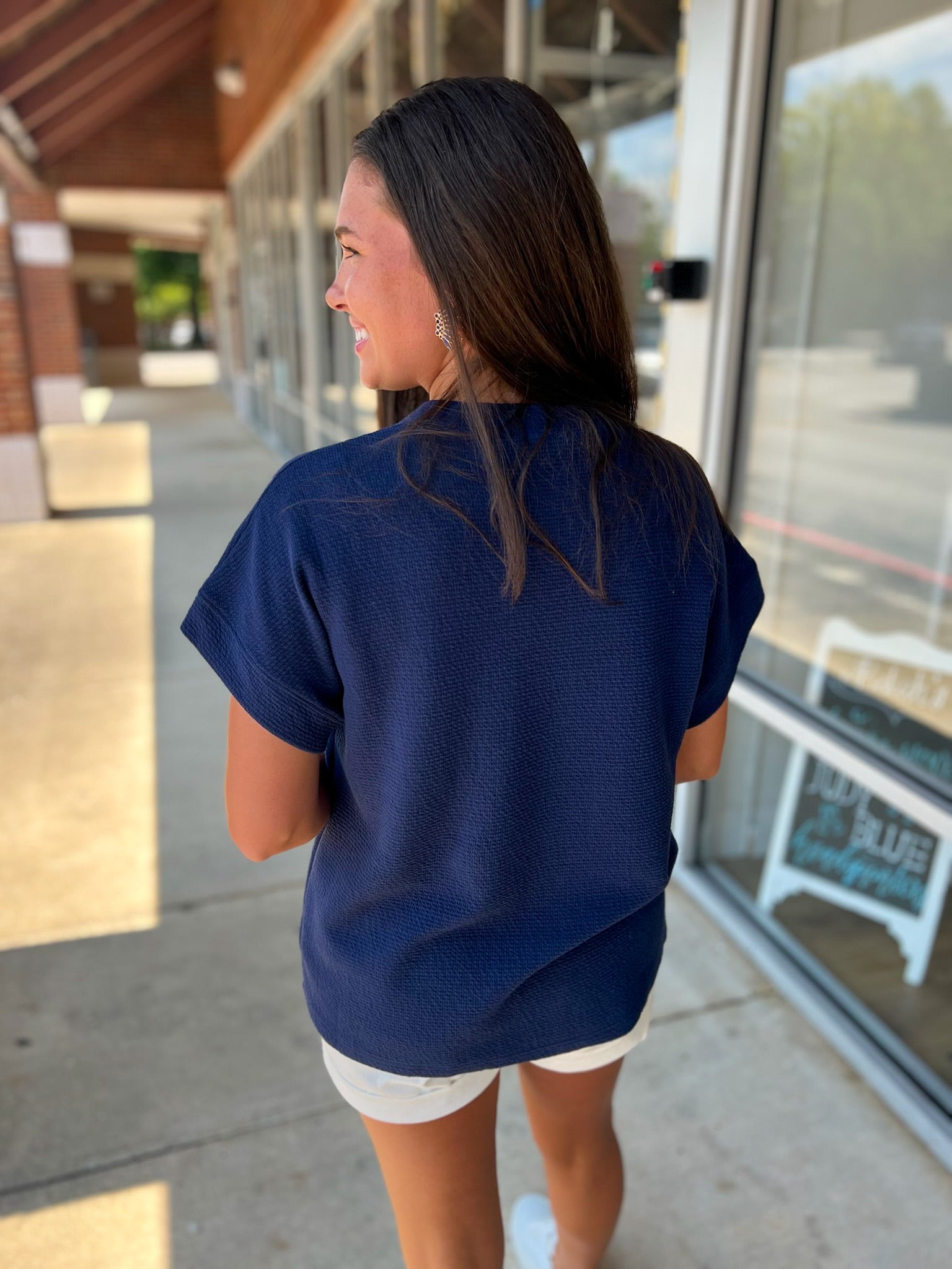 Here's Your Chance Navy Cloudy Knit Short Sleeve Top - A'Bekah's Boutique
