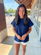 Here's Your Chance Navy Cloudy Knit Short Sleeve Top - A'Bekah's Boutique