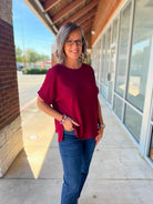 Hold On Tight Burgundy Textured Knit Short Sleeve Top (C) - A'Bekah's Boutique