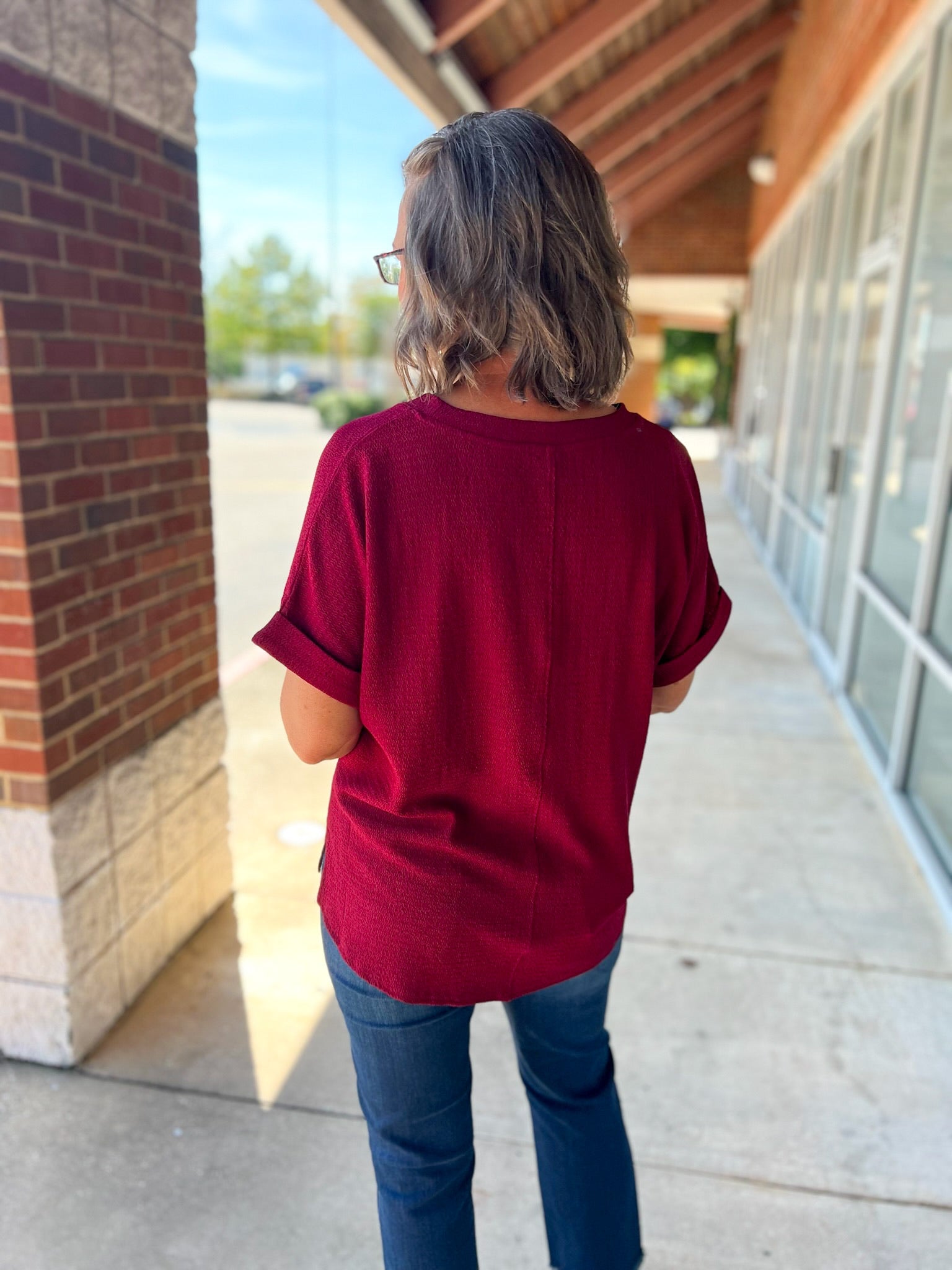 Hold On Tight Burgundy Textured Knit Short Sleeve Top (C) - A'Bekah's Boutique