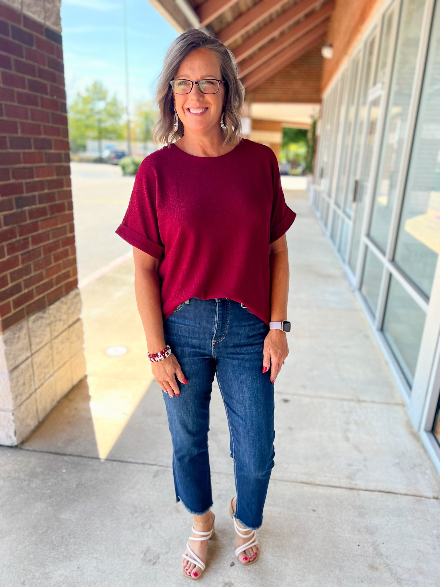Hold On Tight Burgundy Textured Knit Short Sleeve Top (C) - A'Bekah's Boutique