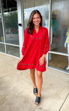Holding My Heart Red Dress with Leopard Print Piping - A'Bekah's Boutique