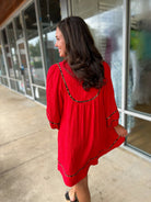 Holding My Heart Red Dress with Leopard Print Piping - A'Bekah's Boutique