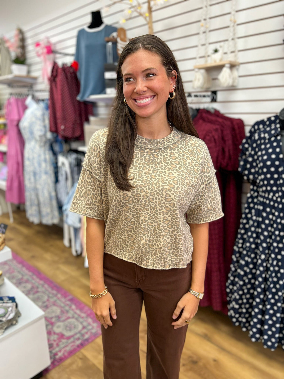 Honey Taupe Leopard Print Short Sleeve Cropped Top - A'Bekah's Boutique