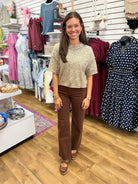 Honey Taupe Leopard Print Short Sleeve Cropped Top - A'Bekah's Boutique