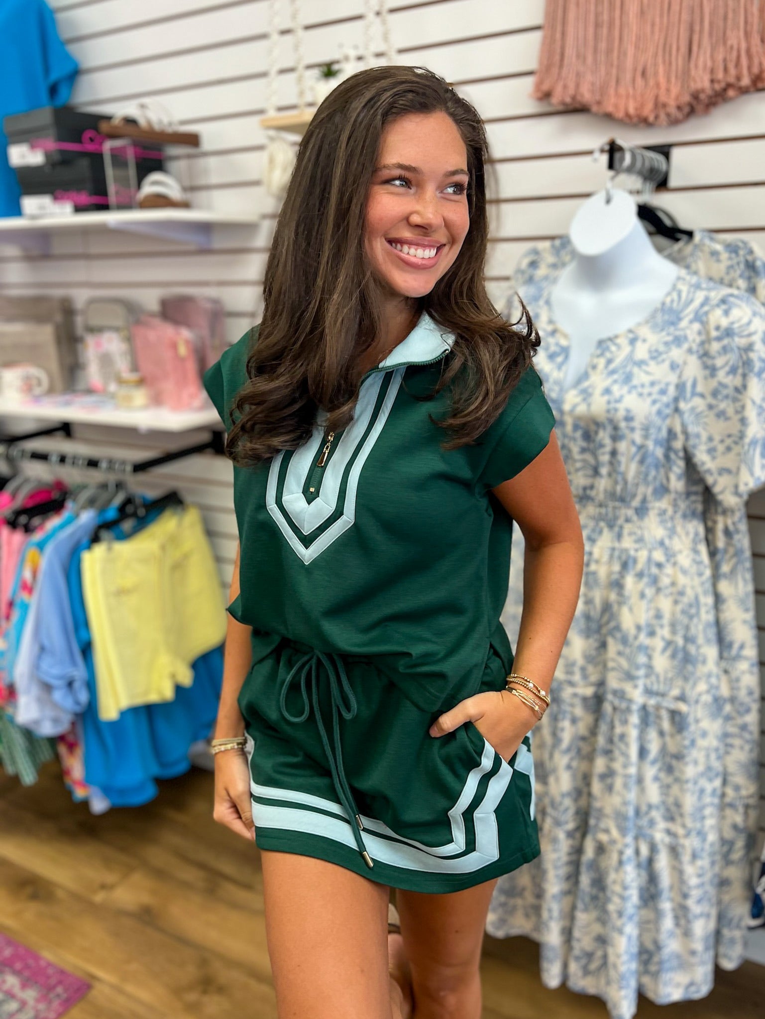 Hunter Green Contrast Trim Skort Set - A'Bekah's Boutique