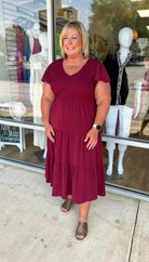 I Can Explain Burgundy Tiered Midi Dress (C) - A'Bekah's Boutique