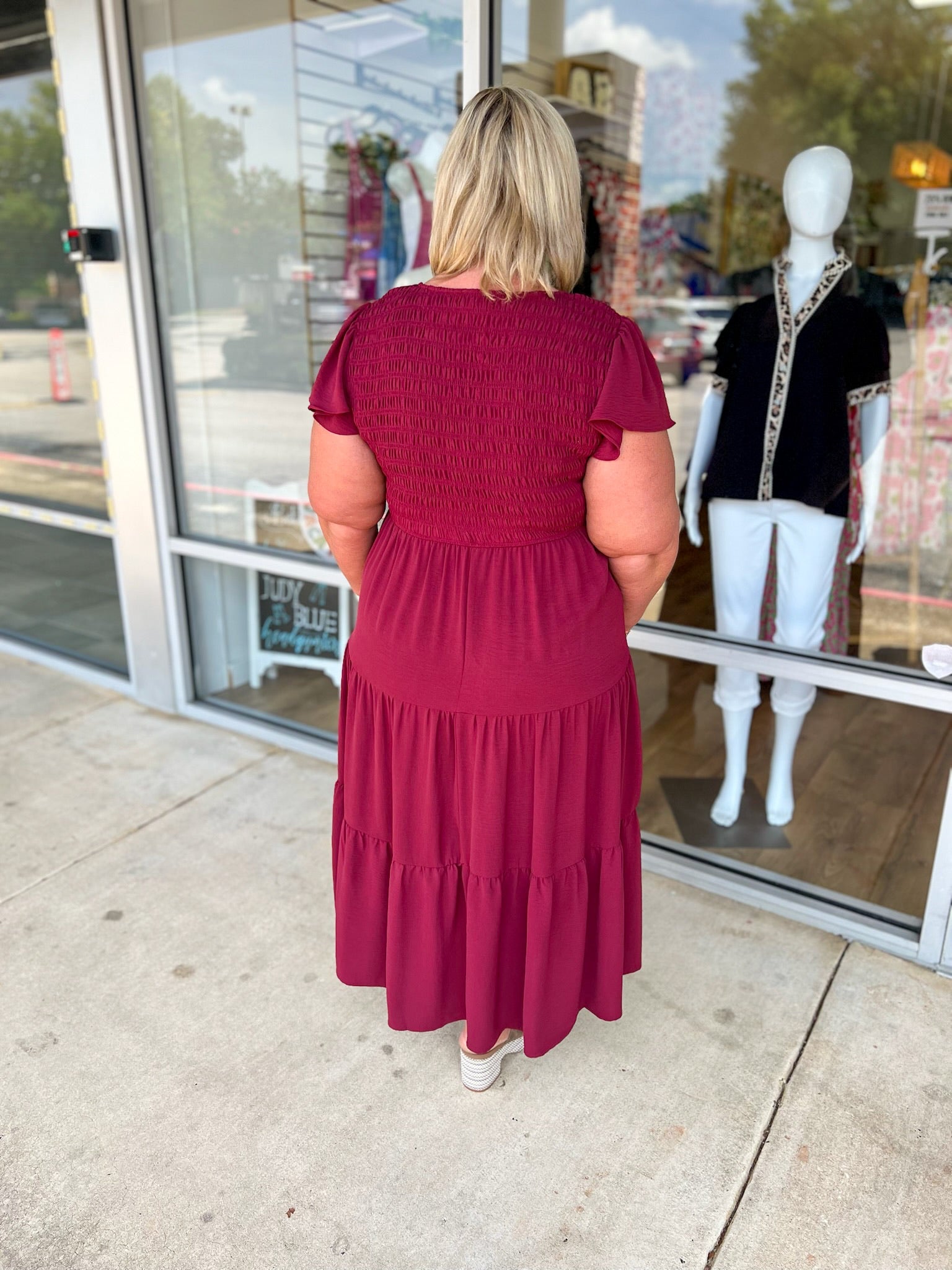 I Can Explain Burgundy Tiered Midi Dress (C) - A'Bekah's Boutique