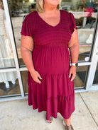 I Can Explain Burgundy Tiered Midi Dress (C) - A'Bekah's Boutique
