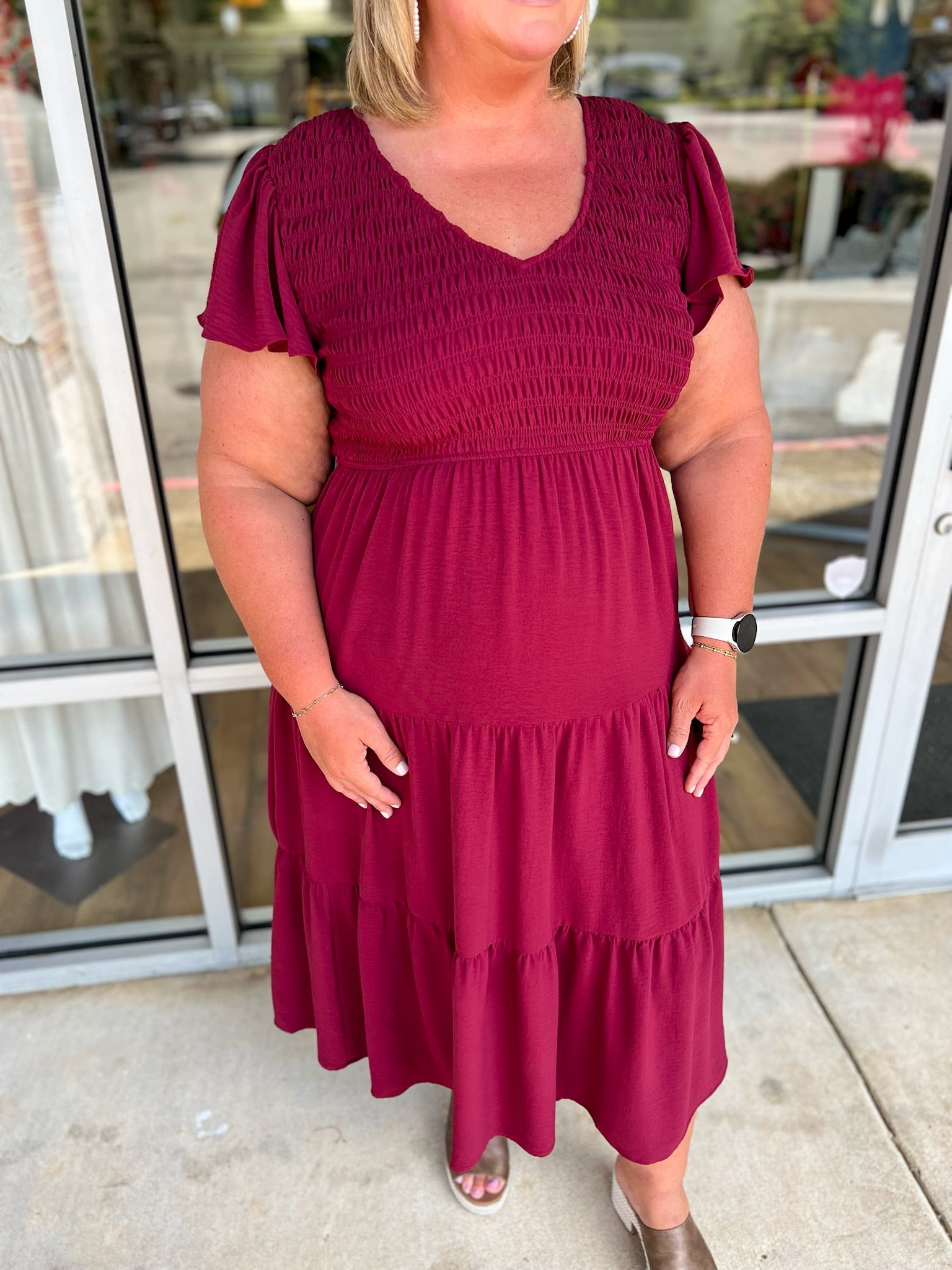 I Can Explain Burgundy Tiered Midi Dress (C) - A'Bekah's Boutique