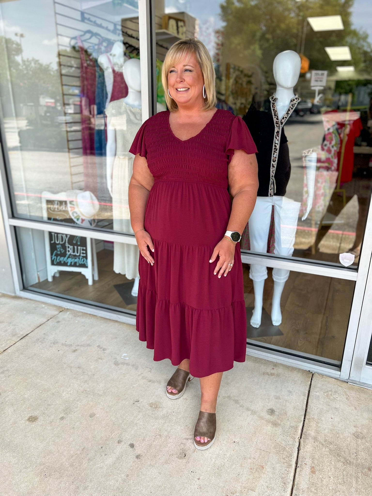 I Can Explain Burgundy Tiered Midi Dress (C) - A'Bekah's Boutique