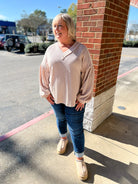 I Know Better Oatmeal Ribbed V - Neck Long Drop Shoulder Sleeves (C) - A'Bekah's Boutique
