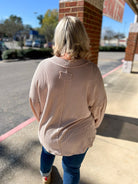 I Know Better Oatmeal Ribbed V - Neck Long Drop Shoulder Sleeves (C) - A'Bekah's Boutique
