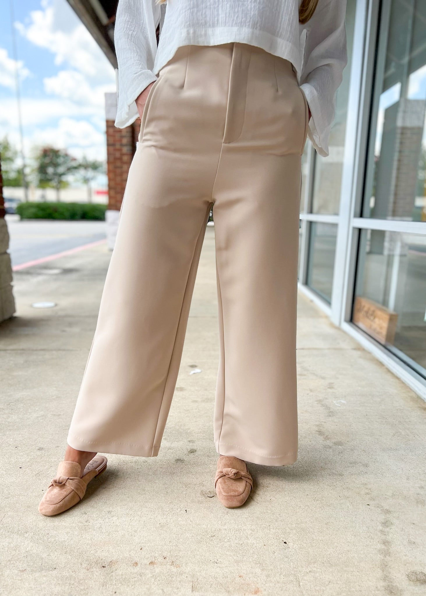 I Mean Business Taupe Wide Leg Trousers with Pockets - A'Bekah's Boutique