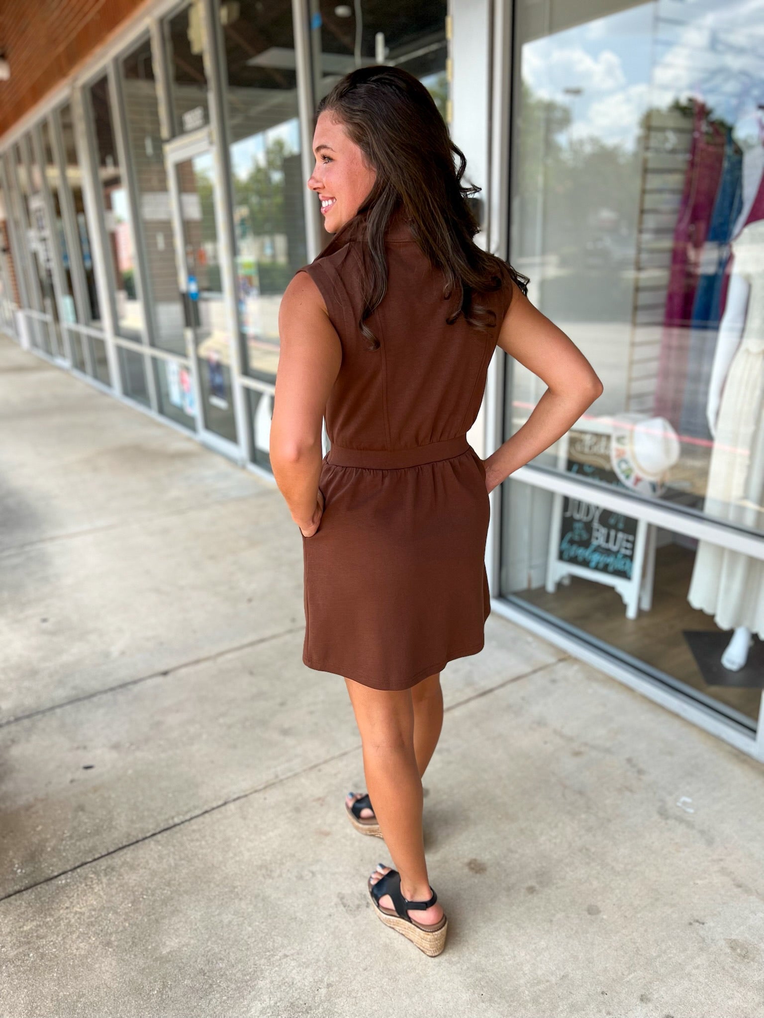 I Remember Espresso Brown Zip Front Knit Dress - A'Bekah's Boutique