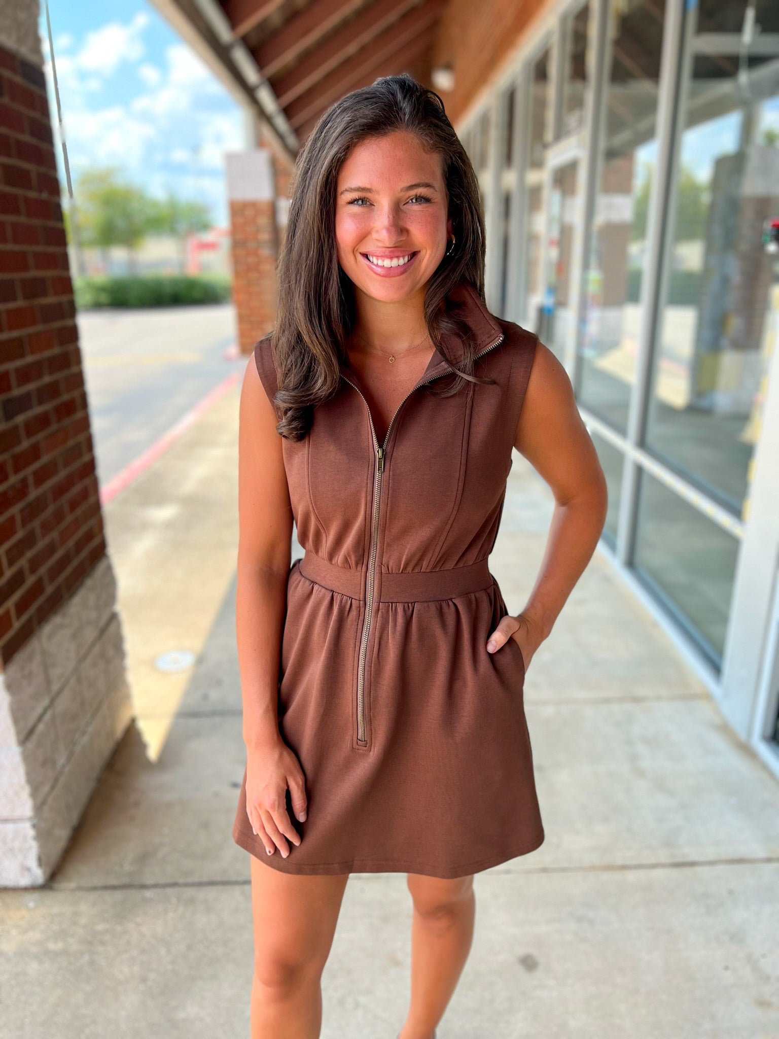 I Remember Espresso Brown Zip Front Knit Dress - A'Bekah's Boutique