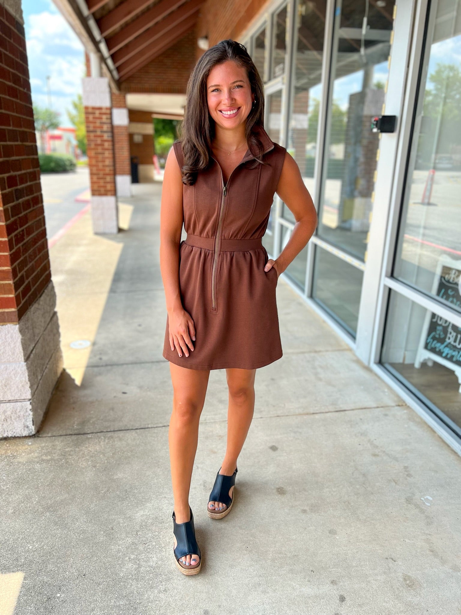 I Remember Espresso Brown Zip Front Knit Dress - A'Bekah's Boutique