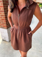 I Remember Espresso Brown Zip Front Knit Dress - A'Bekah's Boutique