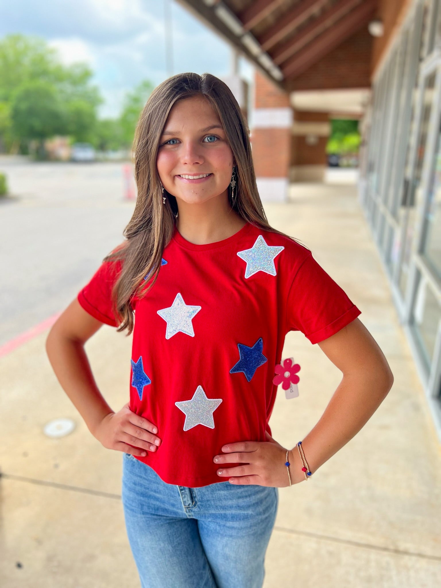I See Stars Girls Red White and Blue Sequin Stars Top - A'Bekah's Boutique