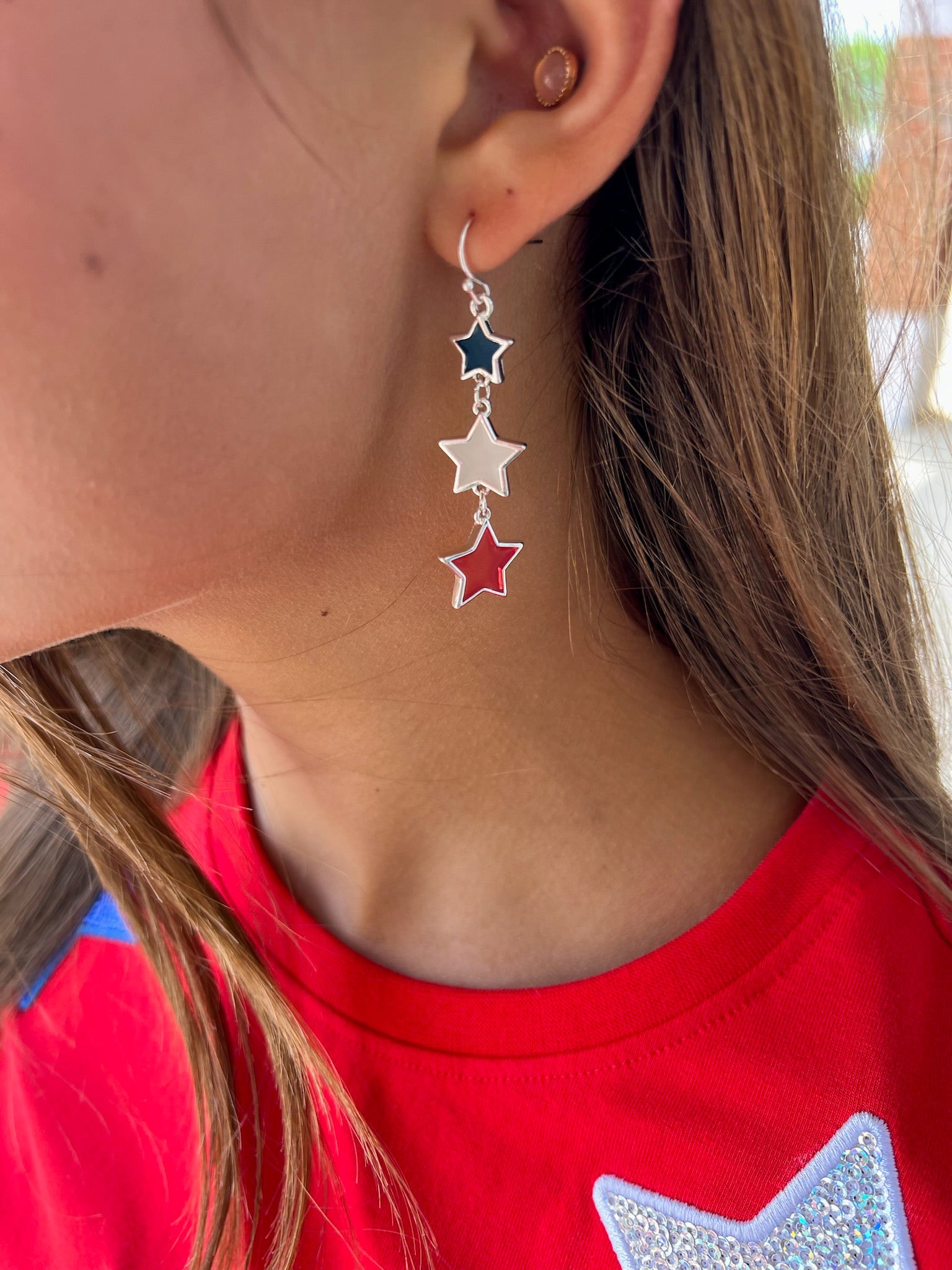 I See Stars Girls Red White and Blue Sequin Stars Top - A'Bekah's Boutique
