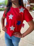 I See Stars Girls Red White and Blue Sequin Stars Top - A'Bekah's Boutique