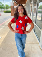 I See Stars Girls Red White and Blue Sequin Stars Top - A'Bekah's Boutique