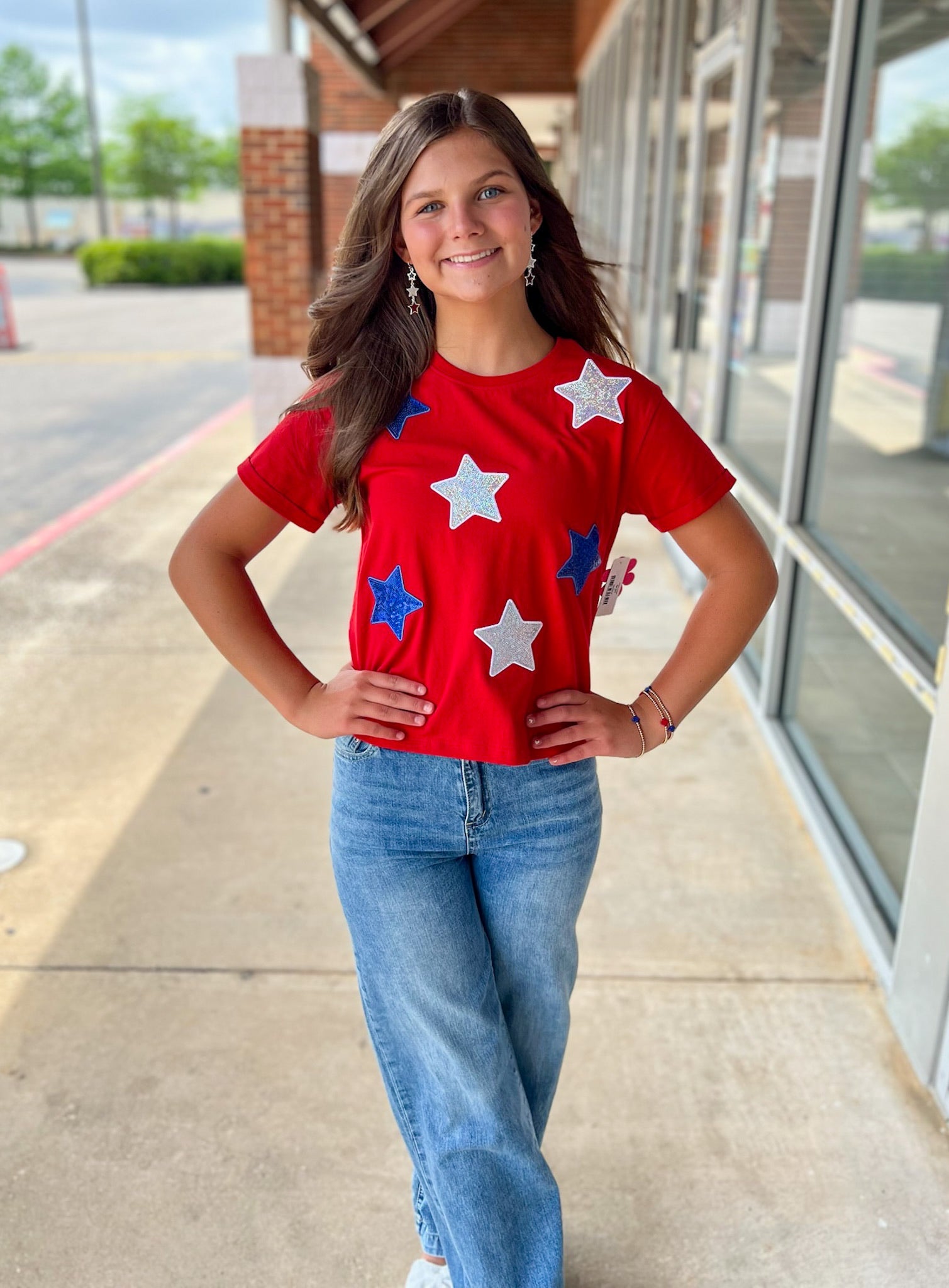 I See Stars Girls Red White and Blue Sequin Stars Top - A'Bekah's Boutique