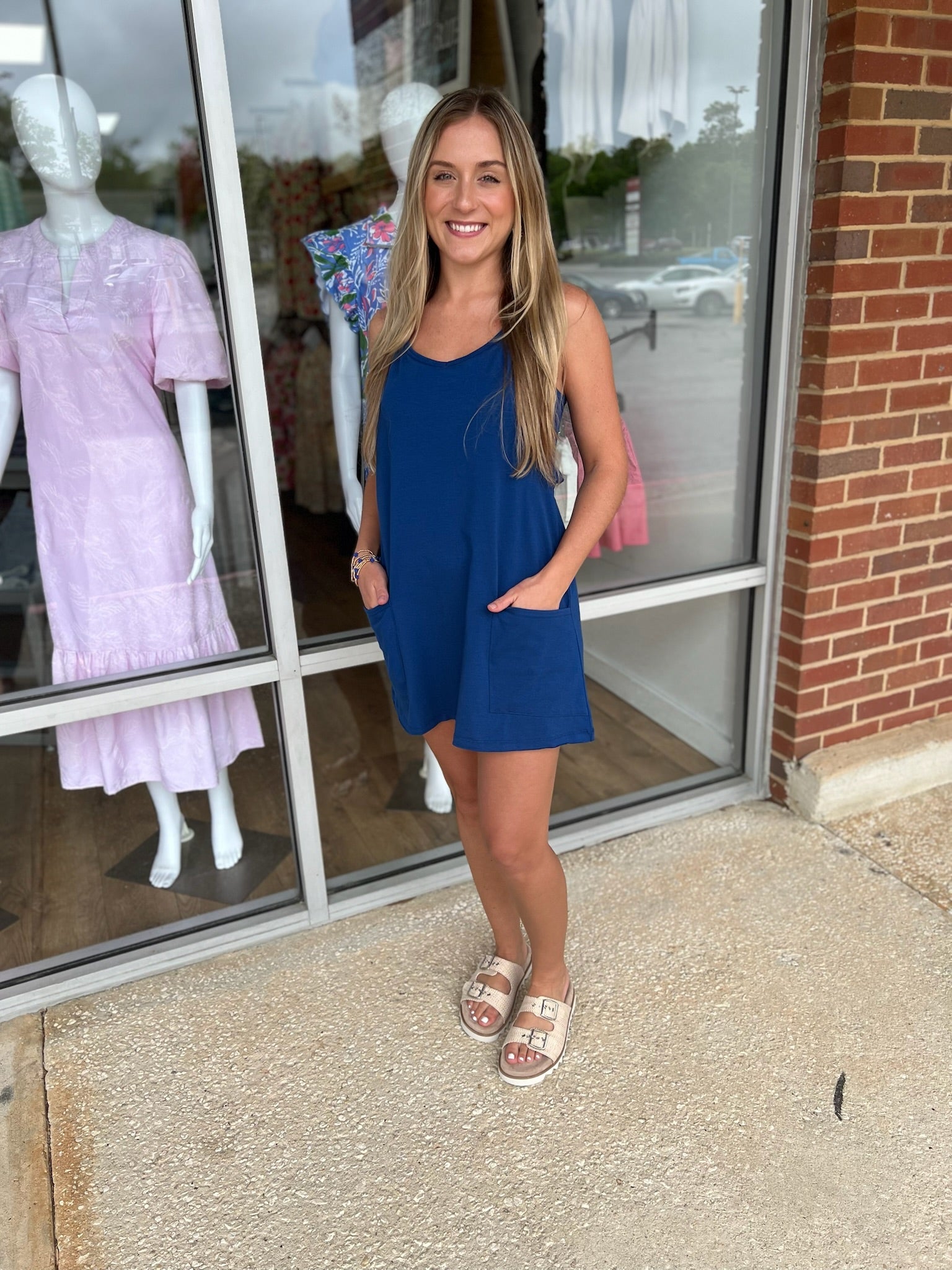 I See You Light Navy Dress with Built In Romper - A'Bekah's Boutique