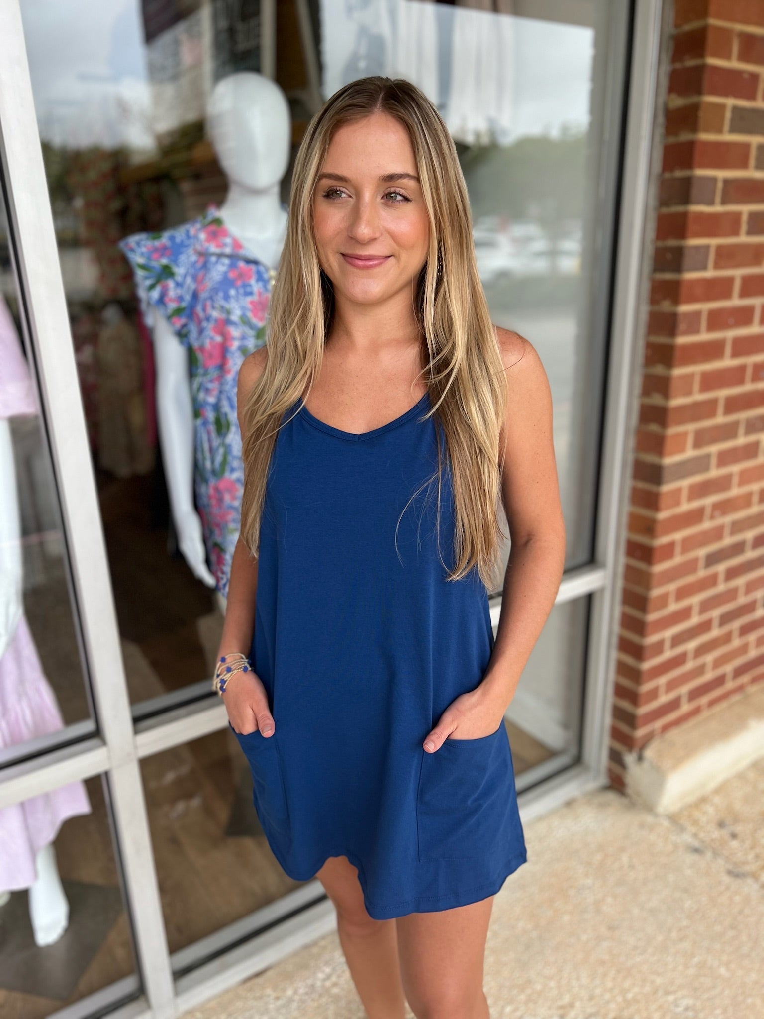 I See You Light Navy Dress with Built In Romper - A'Bekah's Boutique