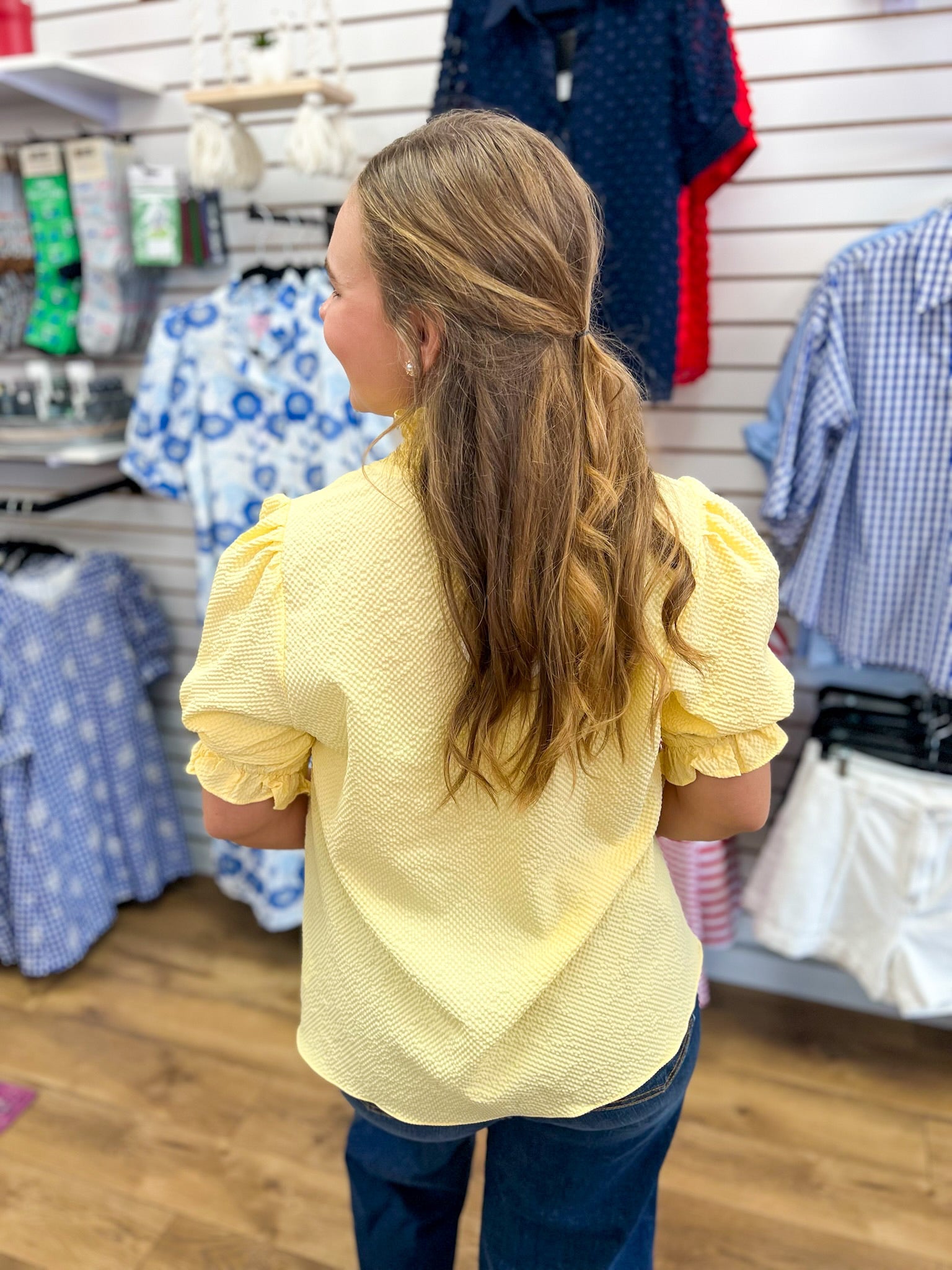 Ice Lemon Ruffle Trimmed V-Neck Top - A'Bekah's Boutique