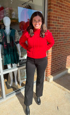 I'll Show You Red Puff Shoulder Cable Knit Sweater with Mock Neck - A'Bekah's Boutique