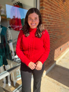 I'll Show You Red Puff Shoulder Cable Knit Sweater with Mock Neck - A'Bekah's Boutique