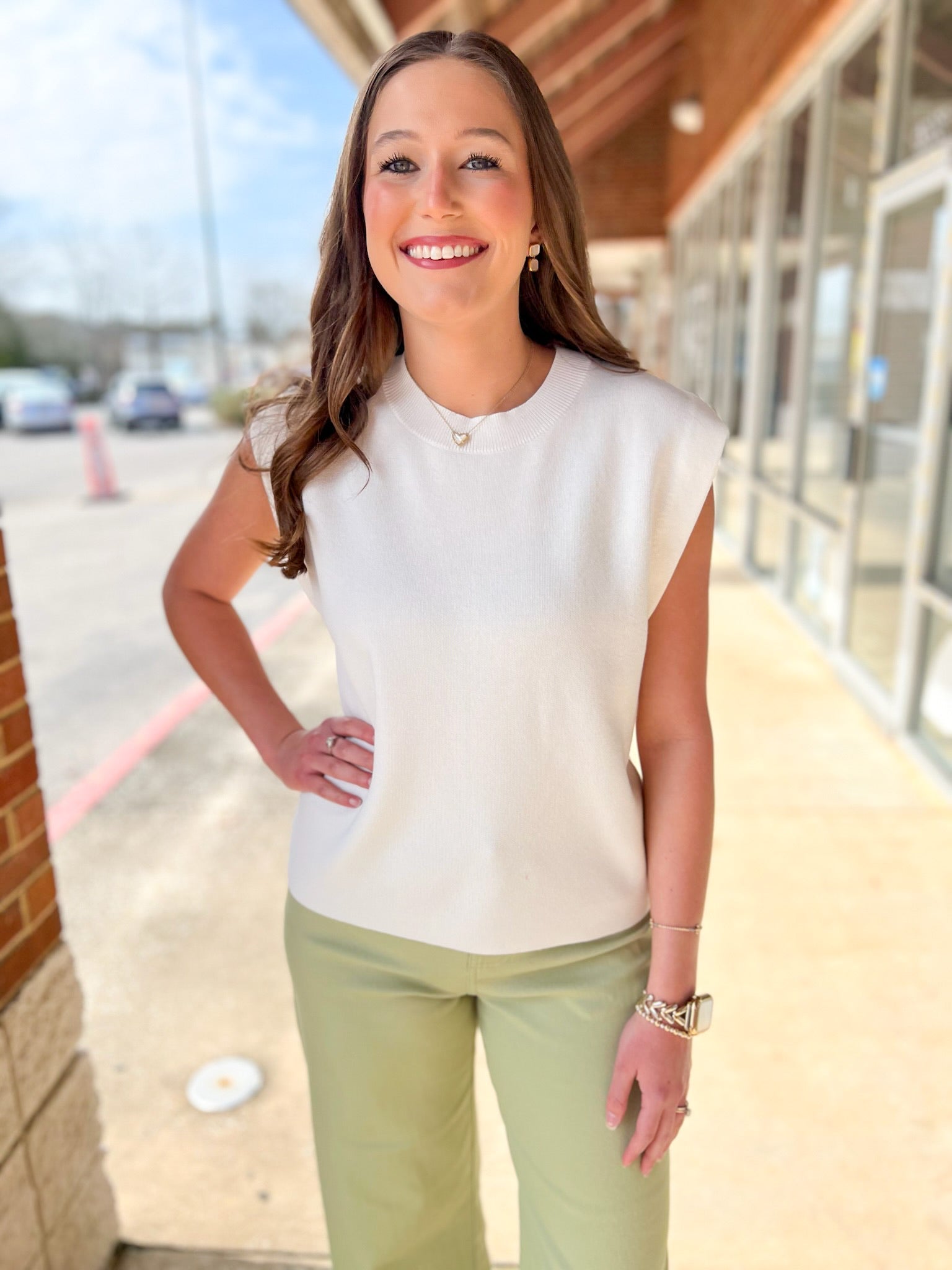 Ivory Sleeveless Crew Neck Lightweight Sweater - A'Bekah's Boutique