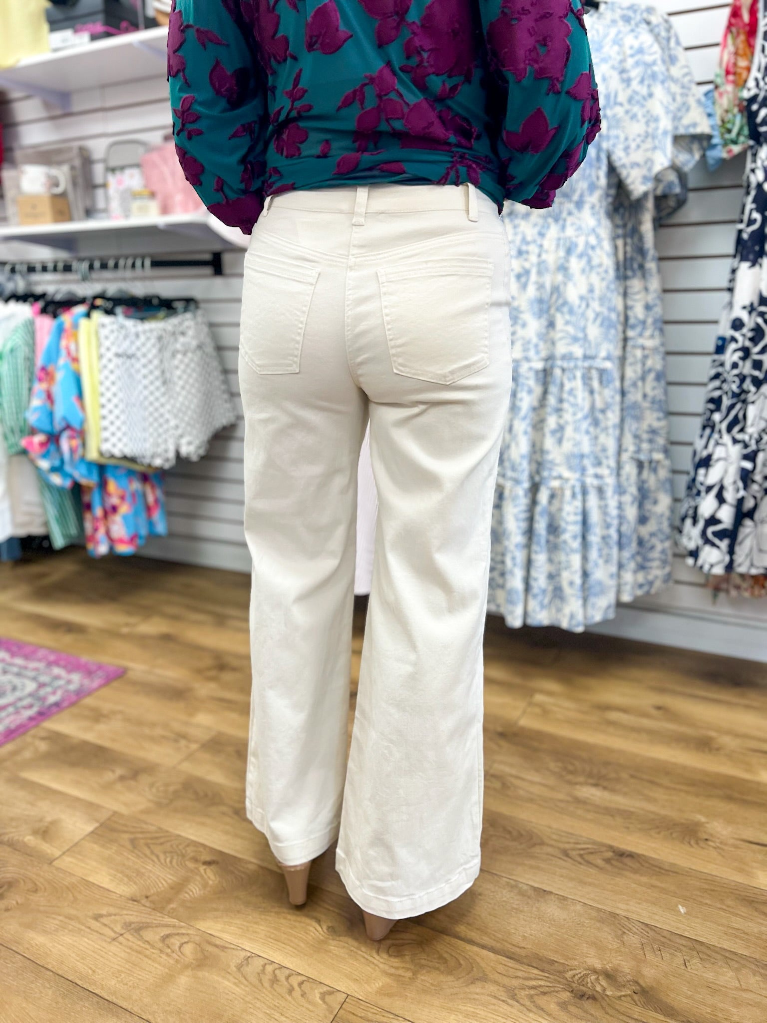Ivory Twill Wide Leg Pants - A'Bekah's Boutique