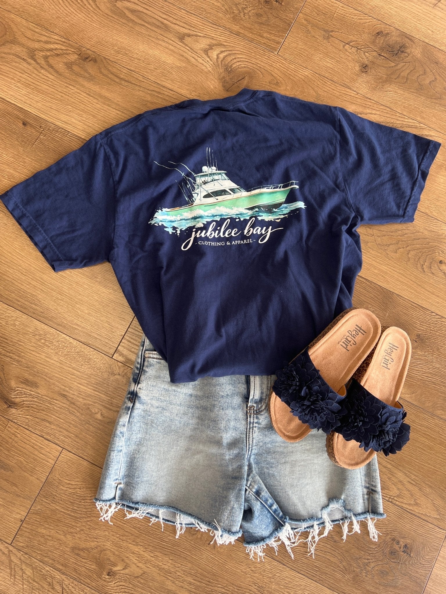 Jubilee Bay Navy Blue Boat T-Shirt - A'Bekah's Boutique
