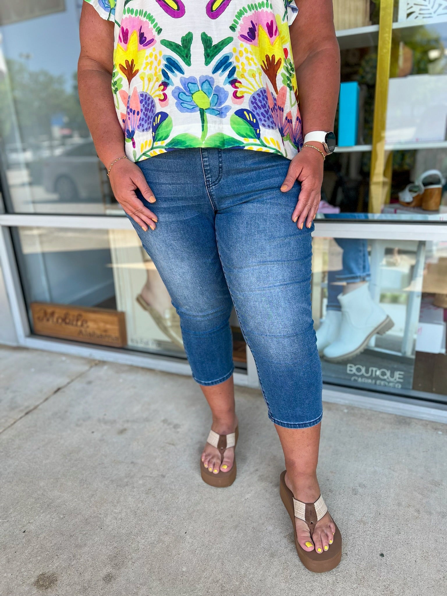 Judy Blue Cool Denim High Waist Pull On Cropped Jeans (C) - A'Bekah's Boutique