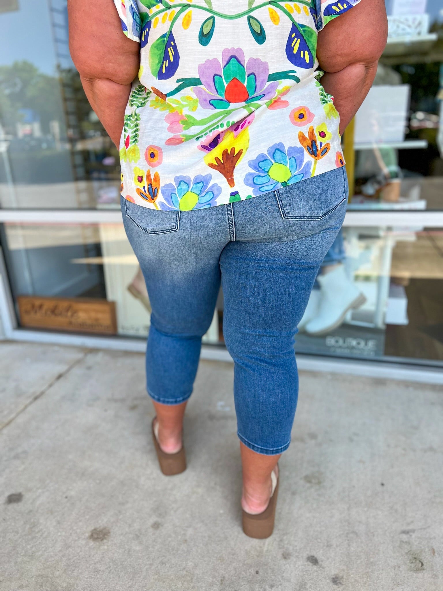 Judy Blue Cool Denim High Waist Pull On Cropped Jeans (C) - A'Bekah's Boutique