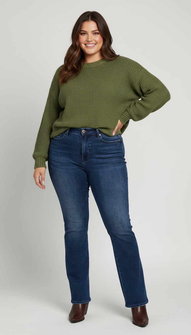Judy Blue Curvy Dark Denim HW Bootcut Jeans with Tummy Control (C) - A'Bekah's Boutique