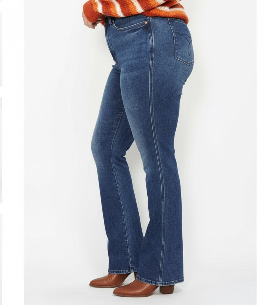 Judy Blue Curvy Dark Denim HW Short Inseam Bootcut Jeans Tummy Control - A'Bekah's Boutique