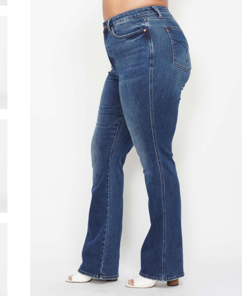 Judy Blue Curvy Dark Denim HW Short Inseam Bootcut Jeans Tummy Control - A'Bekah's Boutique