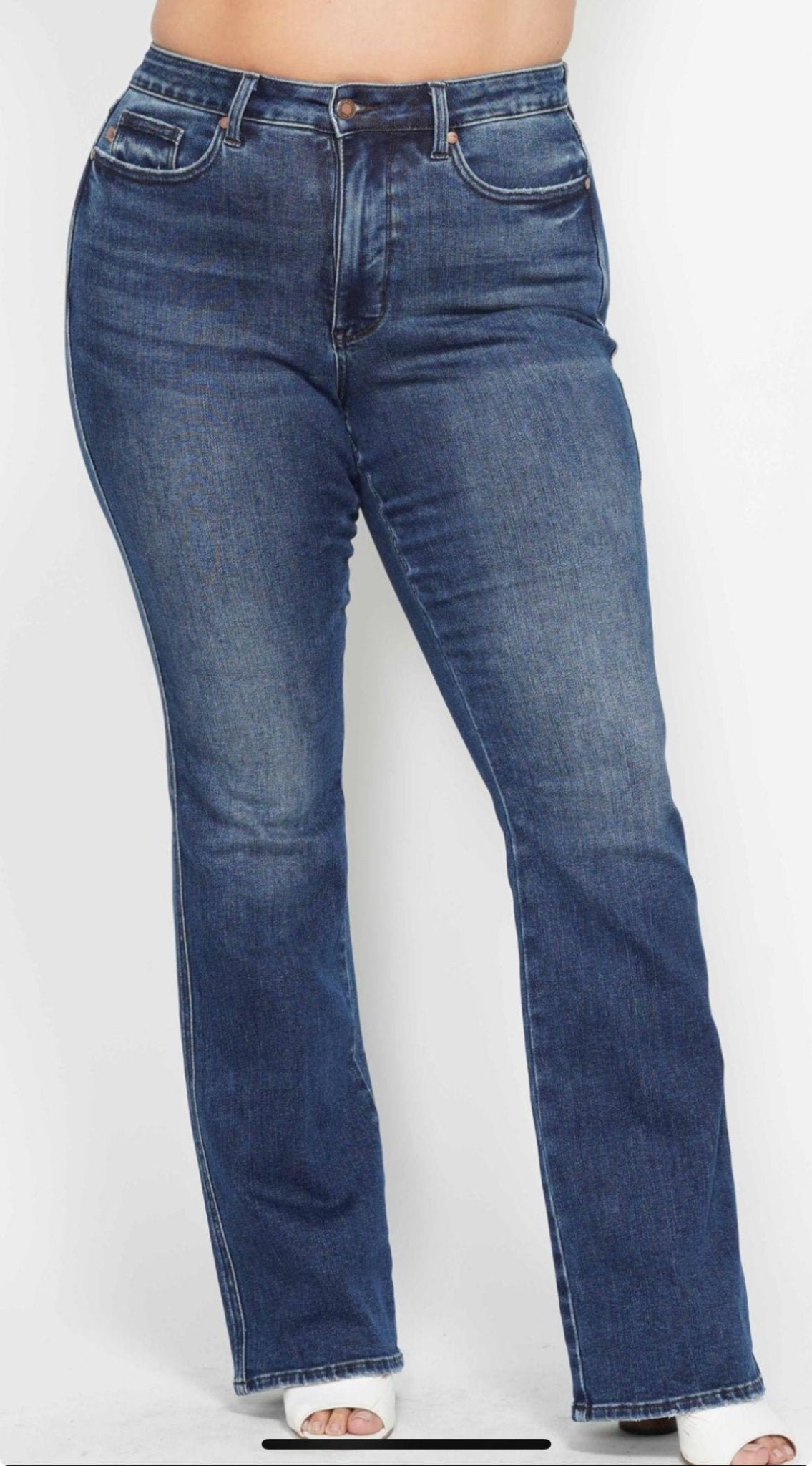 Judy Blue Curvy Dark Denim HW Short Inseam Bootcut Jeans Tummy Control - A'Bekah's Boutique