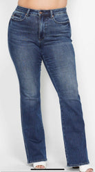 Judy Blue Curvy Dark Denim HW Short Inseam Bootcut Jeans Tummy Control - A'Bekah's Boutique