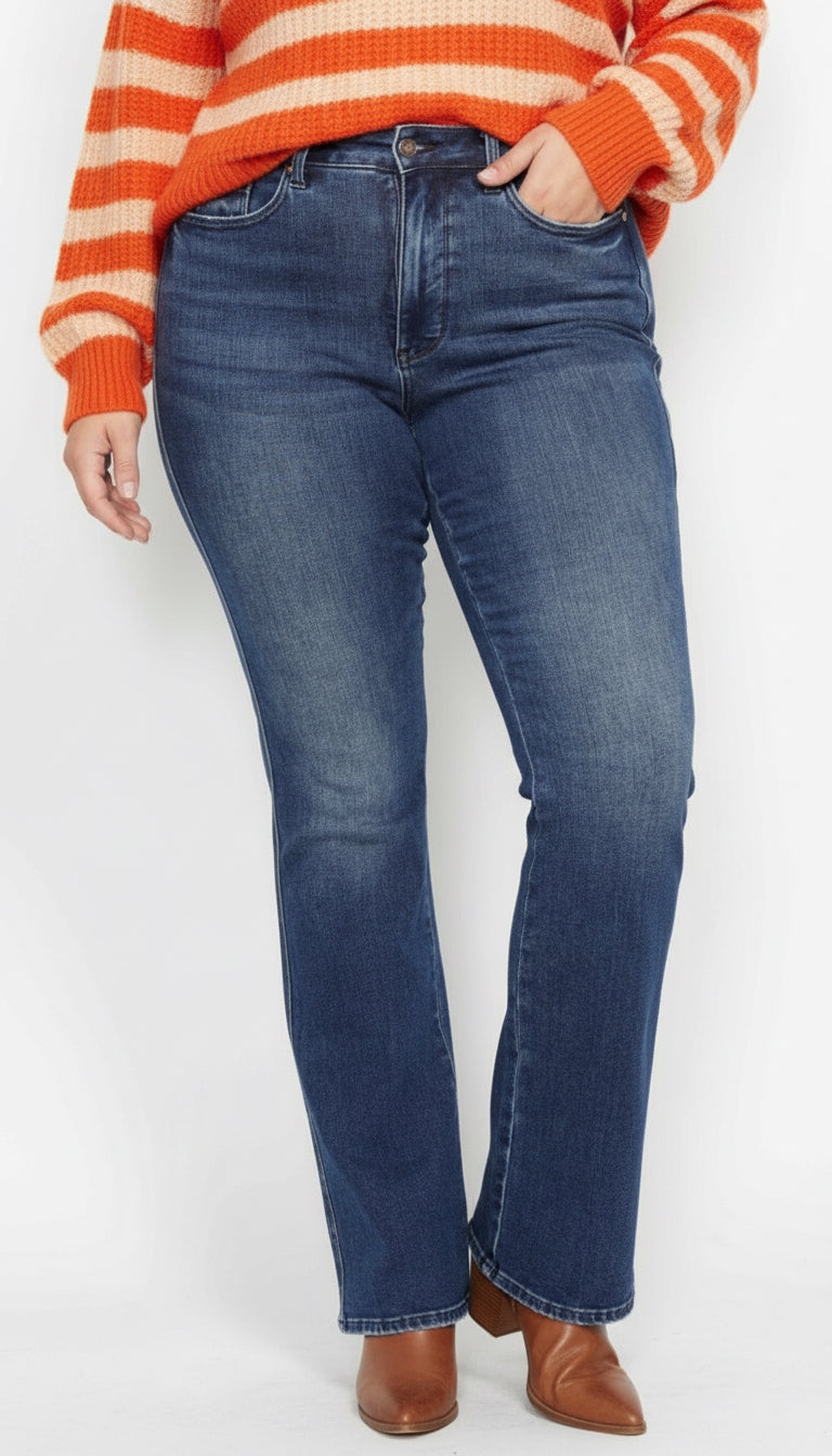 Judy Blue Curvy Dark Denim HW Short Inseam Bootcut Jeans Tummy Control - A'Bekah's Boutique