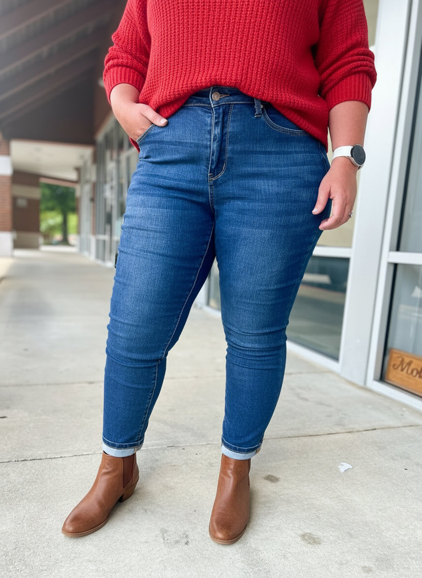 Judy Blue Curvy HW Cool Denim Boyfriend Jeans (C) - A'Bekah's Boutique